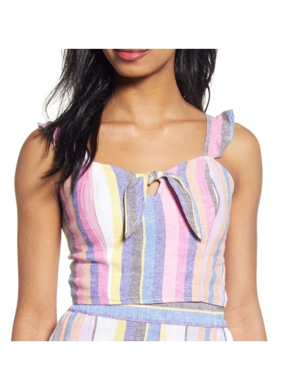 BP Tie Front Linen Blend Crop Top